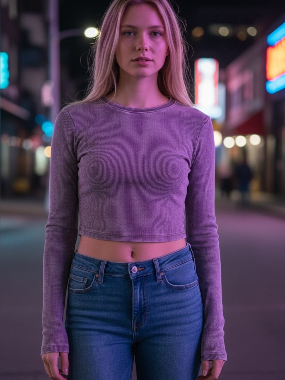 Nine West Lavender Ribbed Long-Sleeve Crop Top